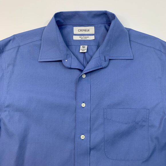Cremieux Dress Shirt Mens 16.5 Evening Blue Collared Button Up Pinpoint Cotton - Picture 3 of 10